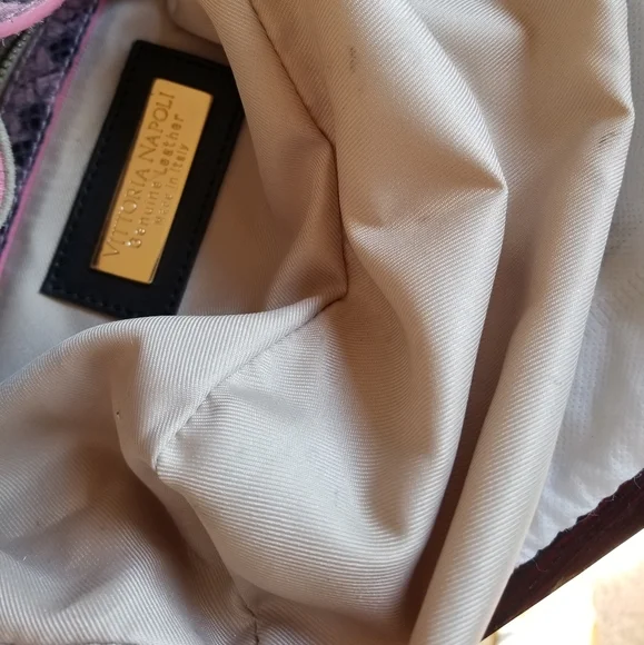 VITTORIA Napoli  pink python embossed  raw leather mini drawstring crossbody bag - Picture 10 of 16